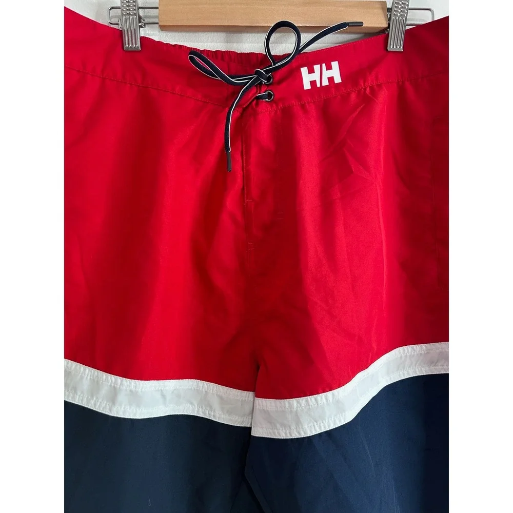 Helly Hansen Mens Red Navy‎ Colorblock Swim Trunks Board Shorts Size 38 HH Beach